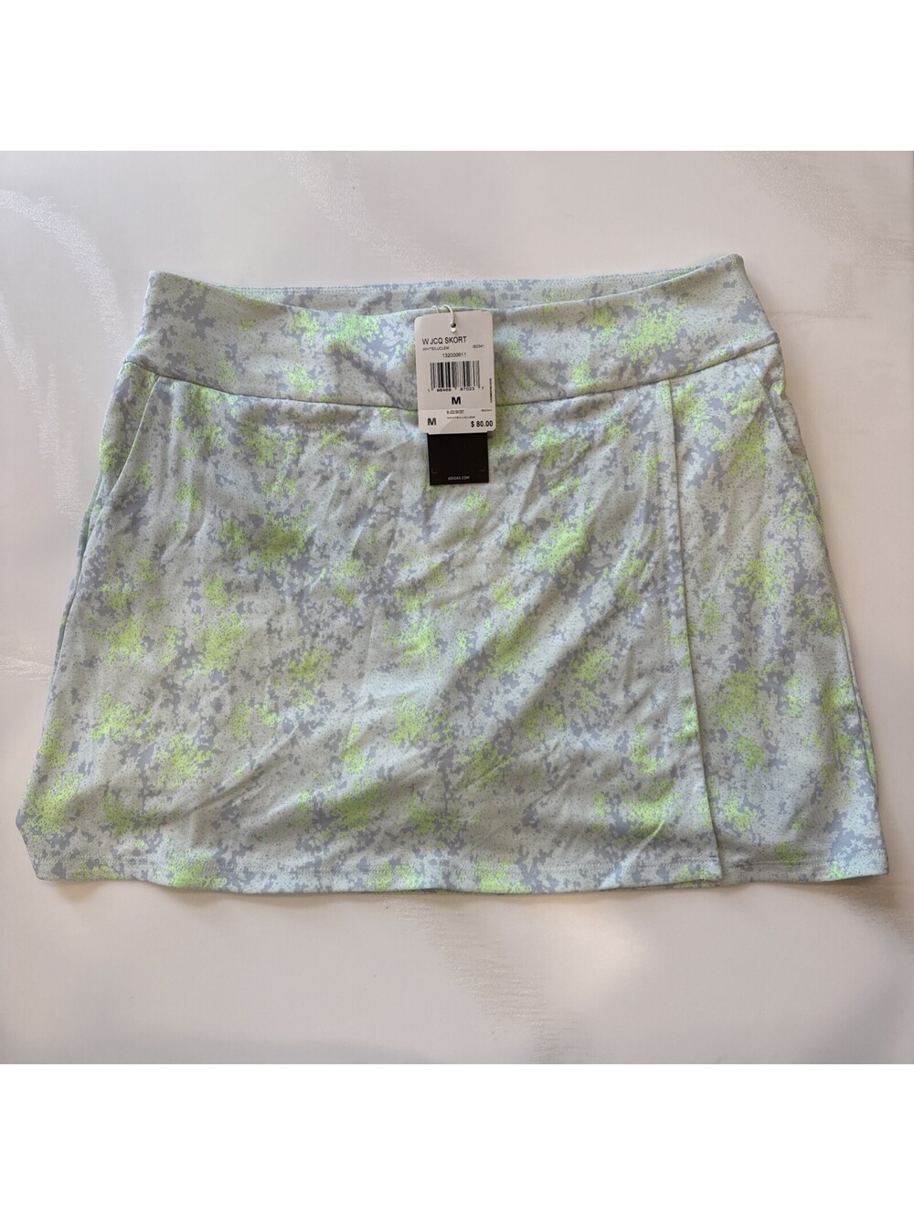 $80 Adidas Women’s JACQUARD Golf Skirt SKORT-White/Lucid Lemon-Medium-New Tags